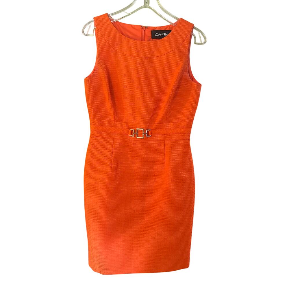 Chelsea Rose Womens Size 6 orange textured mod sheath dress career evening party